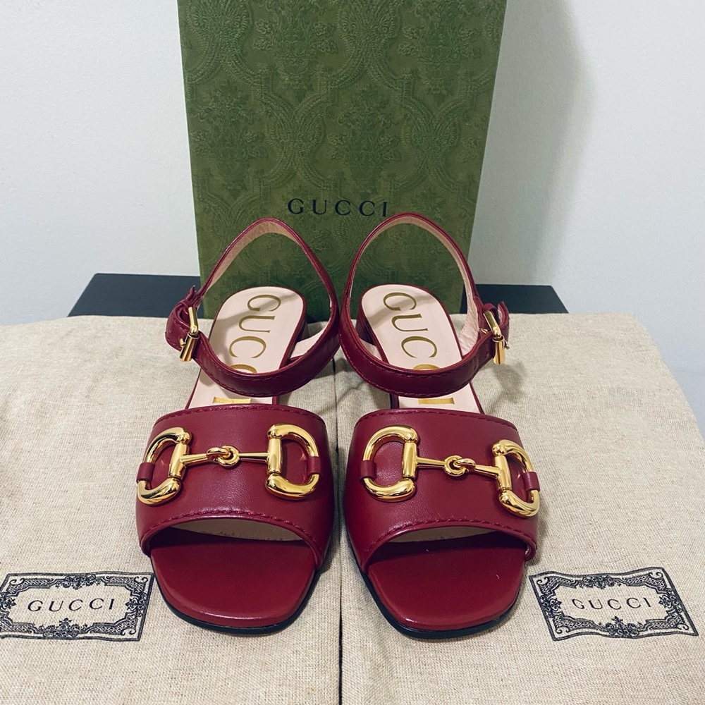 Gucci Charlotte Nappa Leather  New Cherry Red Sandal Heel Size 37 Women’s
